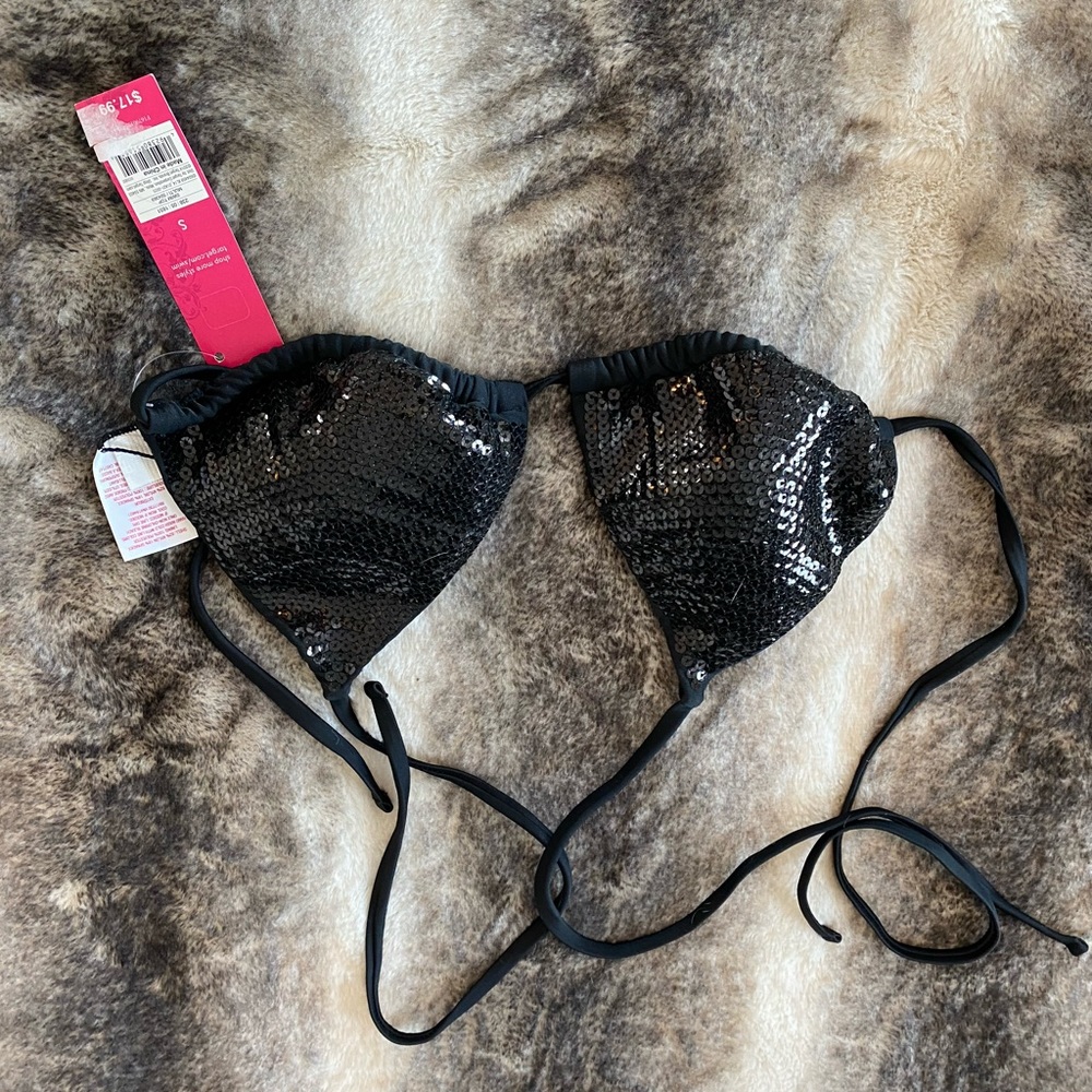 Small black sequin bikini top- NWT